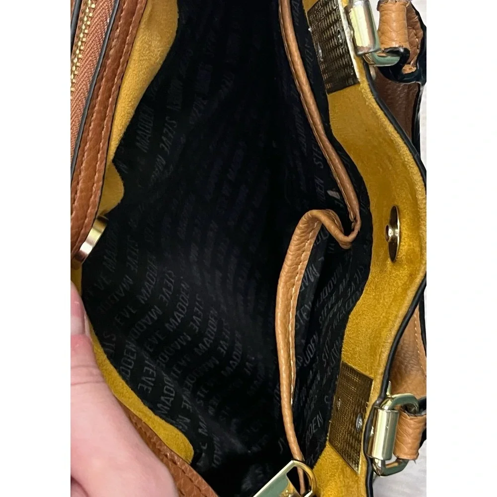 Steve Madden Brown Pebbled Faux Leather Satchel Tote Bag Crossbody Shoulder